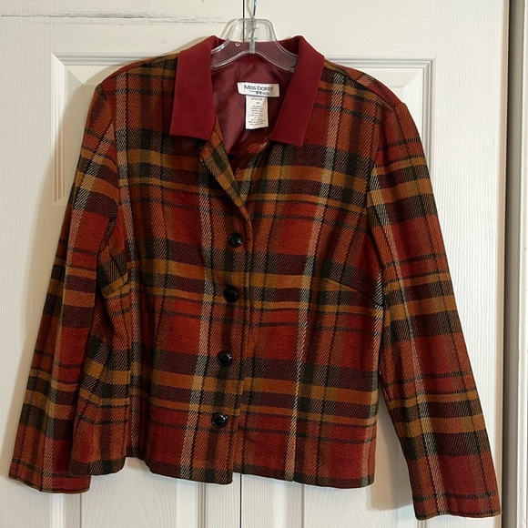 VTG Miss Dorby Women’s Petite Size 16P Flannel Style Orange Red Plaid Blazer G1 - Picture 1 of 9